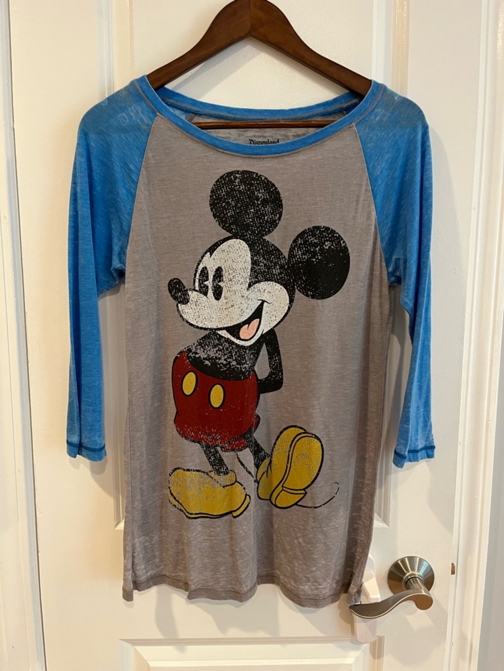 Disney Mickey Mouse Raglan Top - Gray, Blue, Red, Yellow